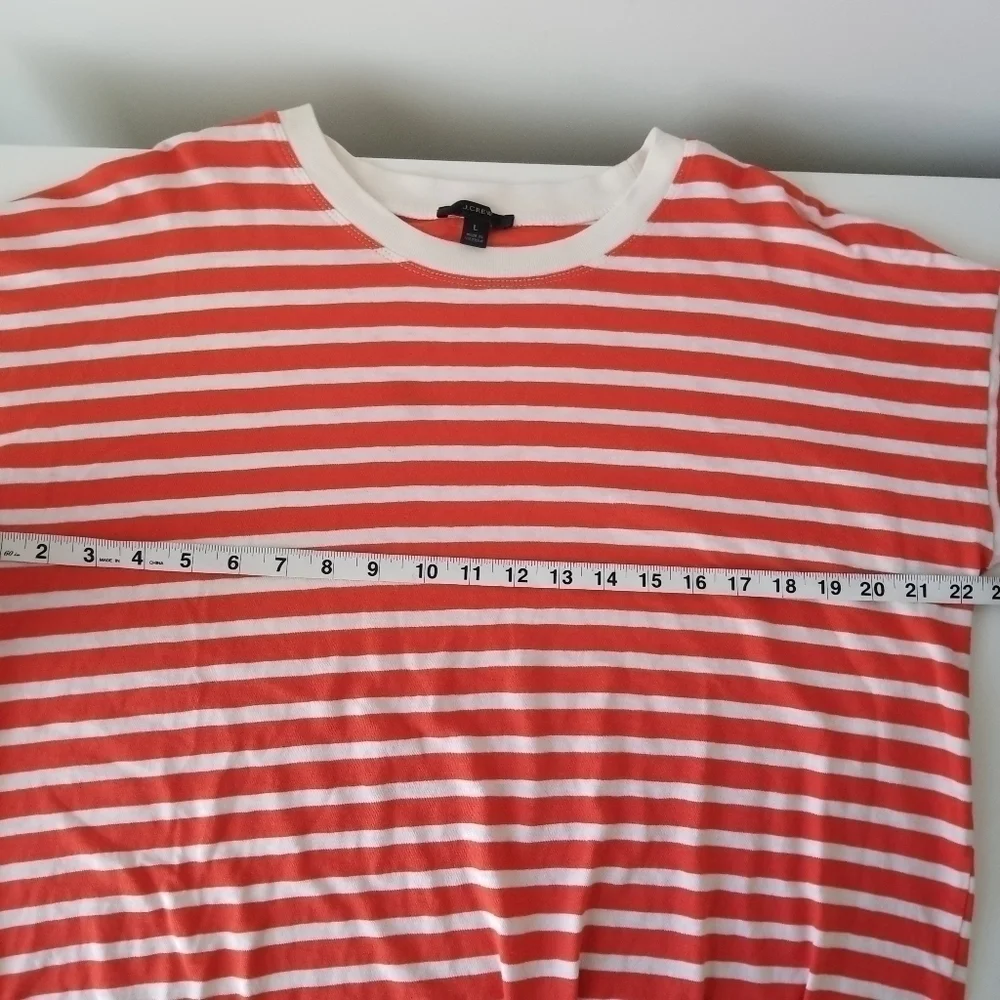 J Crew Long-sleeve Orange/White Striped Ringer T-shirt Size L Crewneck